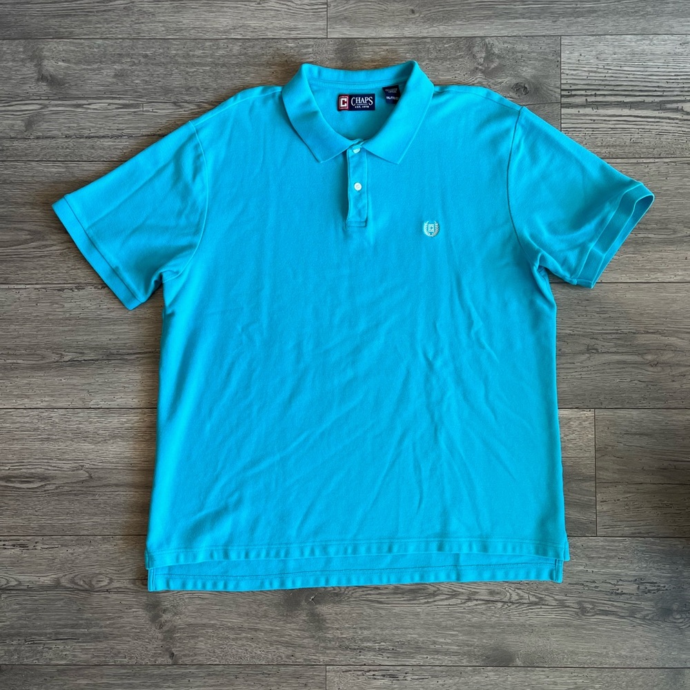Chaps Men’s Short Sleeve Polo Shirt Cotton Bright Turquoise Blue XXL Preppy Golf